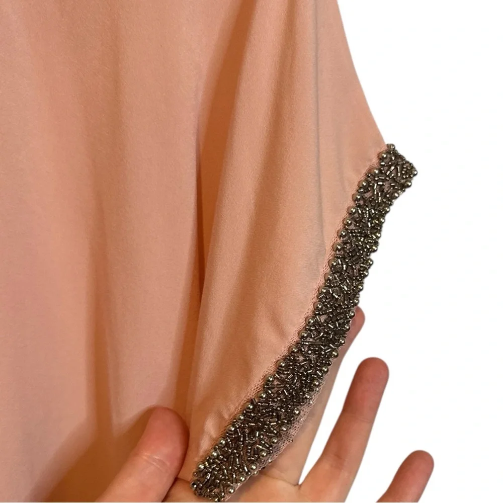 Papaya Blush Pink Peach Blouse Women’s 14 Short Sleeve Bead Trim Blouse Top - Picture 4 of 4